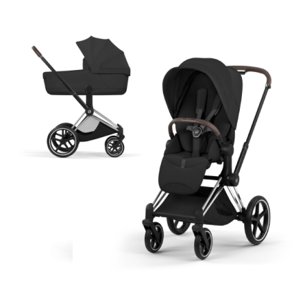 Carucior 2 in 1 pentru copii Cybex Priam Style, premium, Sepia Black cu cadru Chrome