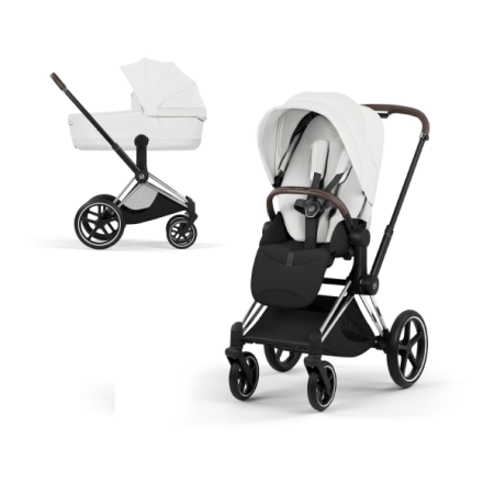 Carucior 2 in 1 pentru copii Cybex Priam Style, premium, Off White cu cadru Chrome