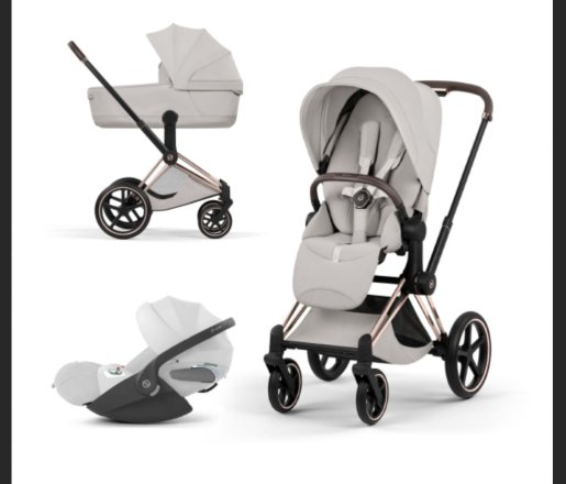 Carucior 3 in 1 pentru copii Cybex Priam Style, cu landou si scoica Cloud T Plus, City Grey cu cadru Rosegold