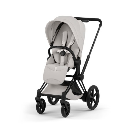 Carucior 2 in 1 pentru copii Cybex E-Priam Style, premium, City Grey cu cadru Matt Black