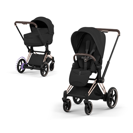 Carucior 2 in 1 pentru copii Cybex E-Priam Style, premium, Sepia Black cu cadru Rosegold