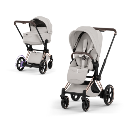 Carucior 2 in 1 pentru copii Cybex E-Priam Style, premium, City Grey cu cadru Rosegold