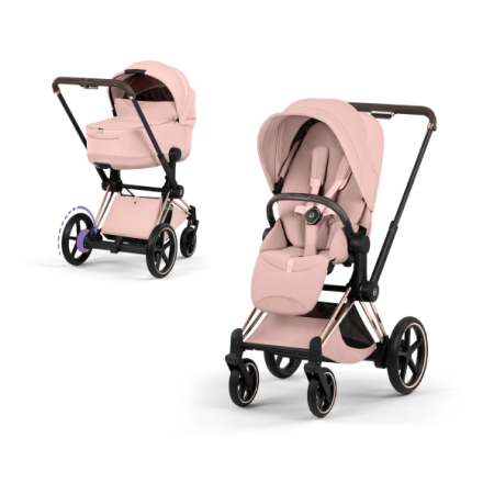 Carucior 2 in 1 pentru copii Cybex E-Priam Style, premium, Peach Pink cu cadru Rosegold