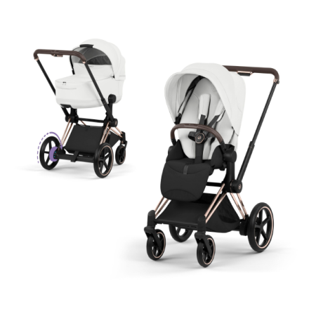 Carucior 2 in 1 pentru copii Cybex E-Priam Style, premium, Off White cu cadru Rosegold