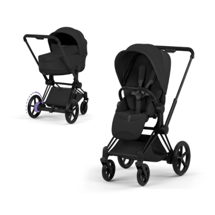 Carucior 2 in 1 pentru copii Cybex E-Priam Style, premium, Sepia Black cu cadru Matt Black