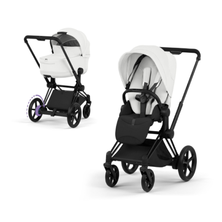 Carucior 2 in 1 pentru copii Cybex E-Priam Style, premium, Off White cu cadru Matt Black