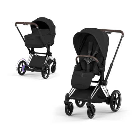 Carucior 2 in 1 pentru copii Cybex E-Priam Style, premium, Sepia Black cu cadru Chrome