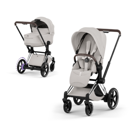 Carucior 2 in 1 pentru copii Cybex E-Priam Style, premium, City Grey cu cadru Chrome