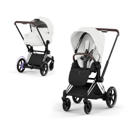 Carucior 2 in 1 pentru copii Cybex E-Priam Style, premium, Off White cu cadru Chrome