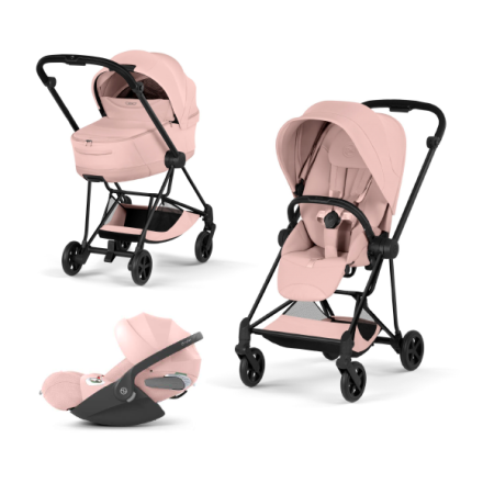 Carucior 3 in 1 pentru copii Cybex Mios Style, premium, Peach Pink cu cadru Matt Black