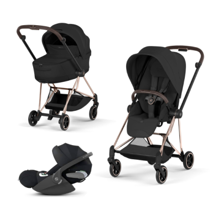 Carucior 3 in 1 pentru copii Cybex Mios Style, premium, Sepia Black cu cadru Rosegold