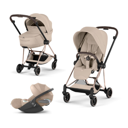 Carucior 3 in 1 pentru copii Cybex Mios Style, premium, Cozy Beige cu cadru Rosegold