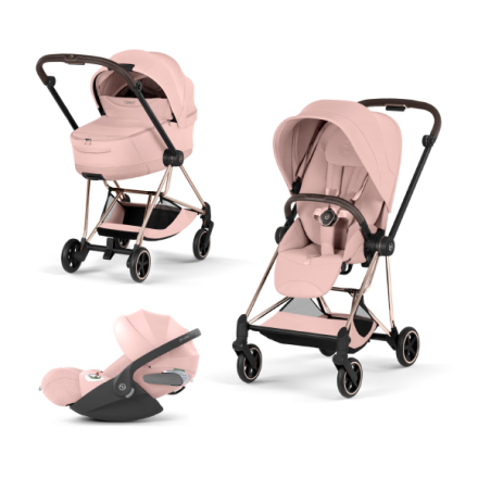 Carucior 3 in 1 pentru copii Cybex Mios Style, premium, Peach Pink cu cadru Rosegold