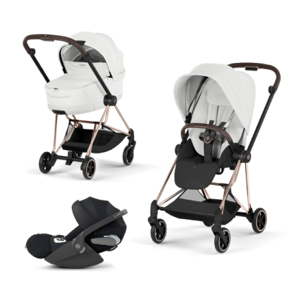 Carucior 3 in 1 pentru copii Cybex Mios Style, premium, Off White cu cadru Rosegold