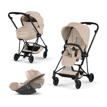 Carucior 3 in 1 pentru copii Cybex Mios Style, premium, Cozy Beige cu cadru Matt Black