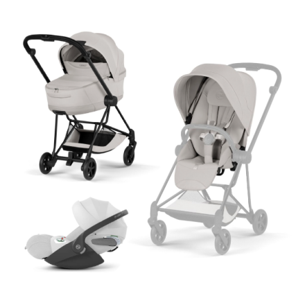 Carucior 3 in 1 pentru copii Cybex Mios Style, premium, City Grey cu cadru Matt Black