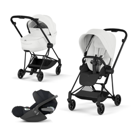 Carucior 3 in 1 pentru copii Cybex Mios Style, premium, Off White cu cadru Matt Black