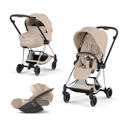 Carucior 3 in 1 pentru copii Cybex Mios Style, premium, Cozy Beige cu cadru Chrome