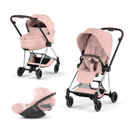 Carucior 3 in 1 pentru copii Cybex Mios Style, premium, Peach Pink cu cadru Chrome