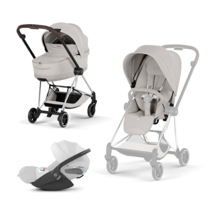 Carucior 3 in 1 pentru copii Cybex Mios Style, premium, City Grey cu cadru Chrome
