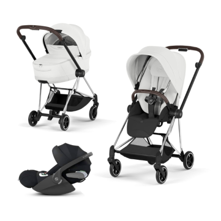 Carucior 3 in 1 pentru copii Cybex Mios Style, premium, Off White cu cadru Chrome