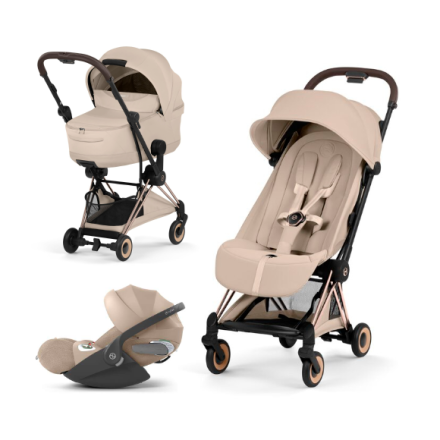 Carucior 3 in 1 pentru copii Cybex Coya Style, premium, Cozy Beige cu cadru Rosegold
