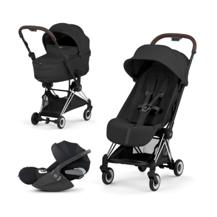 Carucior 3 in 1 pentru copii Cybex Coya Style, premium, Sepia Black cu cadru Chrome