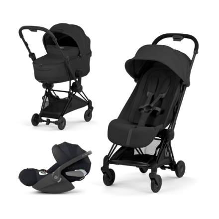 Carucior 3 in 1 pentru copii Cybex Coya Style, premium, Sepia Black cu cadru Matt Black