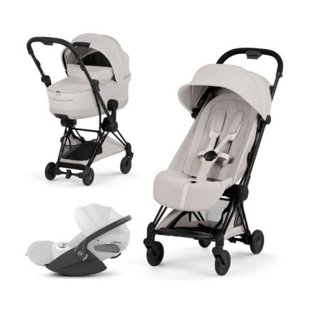 Carucior 3 in 1 pentru copii Cybex Coya Style, premium, City Grey cu cadru Matt Black
