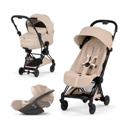 Carucior 3 in 1 pentru copii Cybex Coya Style, premium, Cozy Beige cu cadru Matt Black
