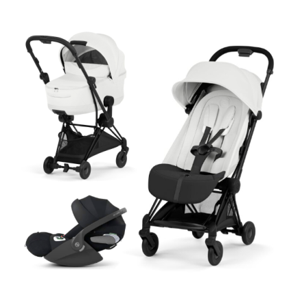 Carucior 3 in 1 pentru copii Cybex Coya Style, premium, Off White cu cadru Matt Black