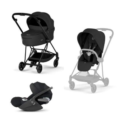 Carucior 3 in 1 pentru copii Cybex Mios Comfort, premium, cu scoica Cloud T Plus, Sepia Black cu cadru Matt Black