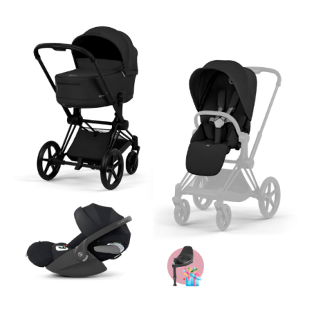 Carucior 3 in 1 pentru copii Cybex Priam Comfort, premium, cu scoica Cloud T Plus, Sepia Black cu cadru Matt Black