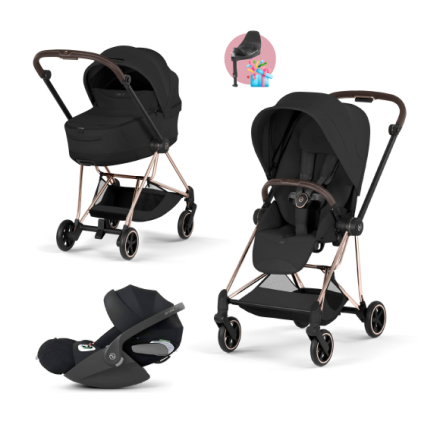 Carucior 3 in 1 pentru copii Cybex Mios Style, premium, Sepia Black cu cadru Rosegold