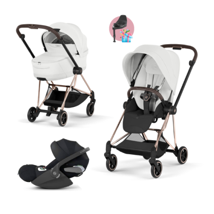 Carucior 3 in 1 pentru copii Cybex Mios Style, premium, Off White cu cadru Rosegold