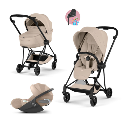 Carucior 3 in 1 pentru copii Cybex Mios Style, premium, Cozy Beige cu cadru Matt Black