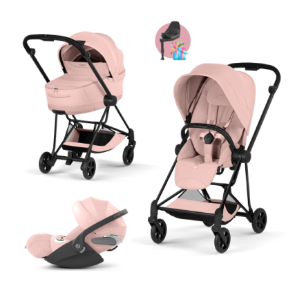 Carucior 3 in 1 pentru copii Cybex Mios Style, premium, Peach Pink cu cadru Matt Black