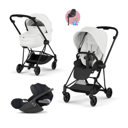 Carucior 3 in 1 pentru copii Cybex Mios Style, premium, Off White cu cadru Matt Black