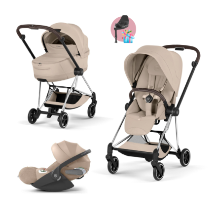 Carucior 3 in 1 pentru copii Cybex Mios Style, premium, Cozy Beige cu cadru Chrome