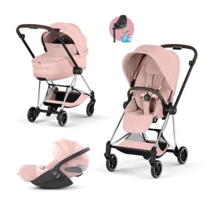 Carucior 3 in 1 pentru copii Cybex Mios Style, premium, Peach Pink cu cadru Chrome