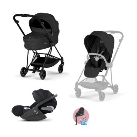 Carucior 3 in 1 pentru copii Cybex Mios Comfort, premium, cu scoica Cloud T Plus, Sepia Black cu cadru Matt Black
