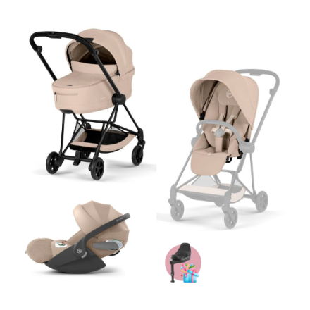Carucior 3 in 1 pentru copii Cybex Mios Comfort, premium, cu scoica Cloud T Plus, Cozy Beige cu cadru Matt Black