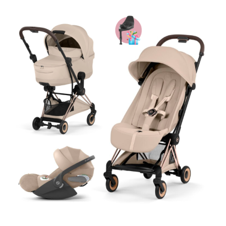 Carucior 3 in 1 pentru copii Cybex Coya Style, premium, Cozy Beige cu cadru Rosegold