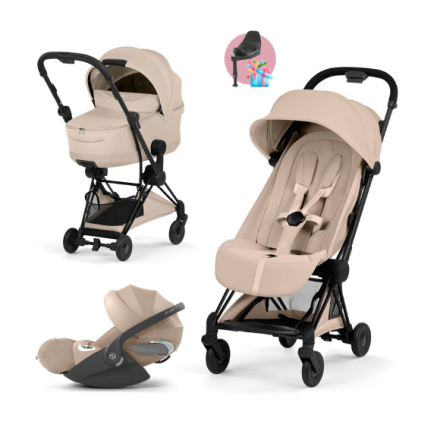 Carucior 3 in 1 pentru copii Cybex Coya Style, premium, Cozy Beige cu cadru Matt Black