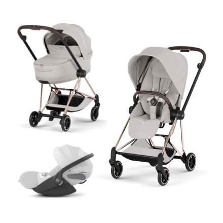 Carucior 3 in 1 pentru copii Cybex Mios Style, premium, City Grey cu cadru Rosegold