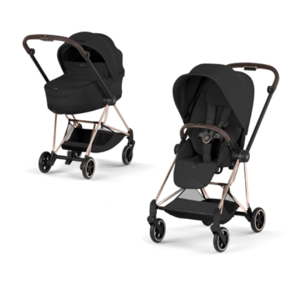 Carucior 2 in 1 pentru copii Cybex Mios Style, premium, Sepia Black cu cadru Rosegold