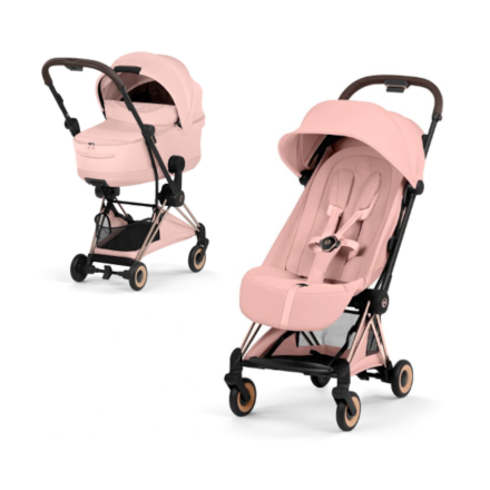 Carucior 2 in 1 pentru copii Cybex Coya Style, premium, Peach Pink cu cadru Rosegold