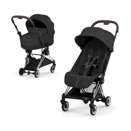 Carucior 2 in 1 pentru copii Cybex Coya Style, premium, Sepia Black cu cadru Chrome