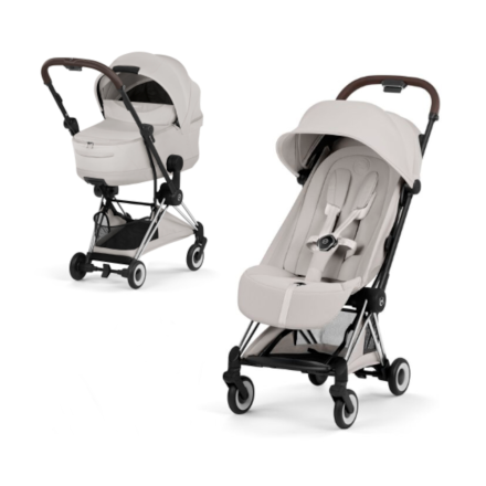 Carucior 2 in 1 pentru copii Cybex Coya Style, premium, City Grey cu cadru Chrome