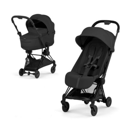 Carucior 2 in 1 pentru copii Cybex Coya Style, premium, Sepia Black cu cadru Matt Black